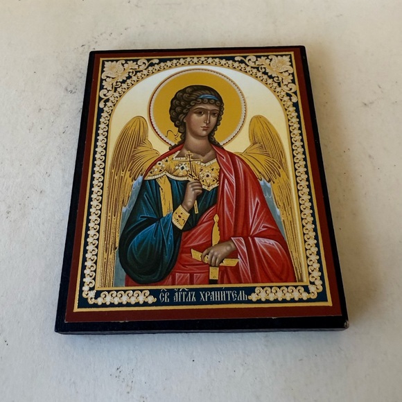 Religious Mini Russian Orthodox Icon with Guardian Angel Artwork - Picture 2 of 9